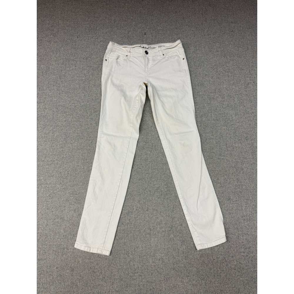 INC Skinny Leg Jeans 2 White Denim Stretch Regular Fit Embroidered Pockets 2230